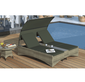 Patio Daybed Outdoor Daybed Outdoor Rattan Sun Lounger With Shelter Roof With Adjustable Backrest, S