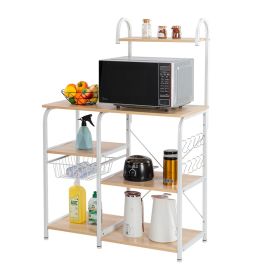 Light Beige Kitchen Rack Utility Storage Shelf 35.5in Microwave Stand 4-Tier 3-Tier Shelf for Spice Rack Organizer Workstation with 10 Hooks
