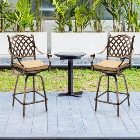 2pcs Antique Bronze Beige Cushion Mesh Backrest Cast Aluminum Bar Chair