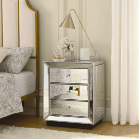W 22X D 16  X 26.8  Silver Mirror Three Drawer Cabinet