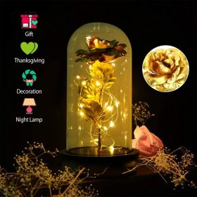 Foil Rose LED String Light Rose Fairy Lamp with Glass Dome for Valentines' Day Wedding Birthday