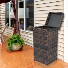 Brown Gradient Woven Rattan Trash Can With Top Cover