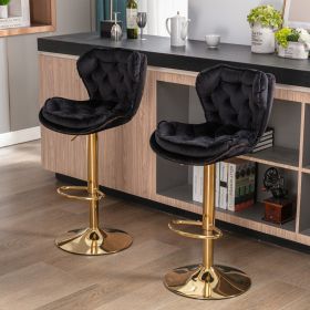 Set Of 2 Bar Stools Chrome Base, Swivel, Adjustable Height, Velvet
