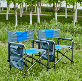 2 Piece Padded Folding Outdoor Chair W  Storage, Lightweight Oversized Directors