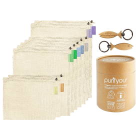 9-Pack Multisize Yellow Cotton Food Bag Set - BPA-Free, Machine Washable, Tare Weights, Breathable Fabric