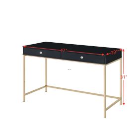 ACME Ottey Writing Desk, Black High Gloss & Gold Finish 93540