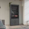 Montenegro Bar Cabinet, Double Door Cabinet, Five Built-in Wine Rack, Three Shelves -Smokey Oak