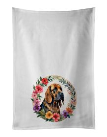 Bloodhound and Flowers Kitchen Towel Set of 2 White Dish Towels Decorative Bathroom Hand towel for Hand, Face, Hair, Yoga, Tea, Dishcloth, 19 X 28"