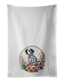 Dalmatian and Flowers Kitchen Towel Set of 2 White Dish Towels Decorative Bathroom Hand towel for Hand, Face, Hair, Yoga, Tea, Dishcloth, 19 X 28"