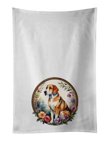 American Foxhound and Flowers Kitchen Towel Set of 2 White Dish Towels Decorative Bathroom Hand towel for Hand, Face, Hair, Yoga, Tea, Dishcloth