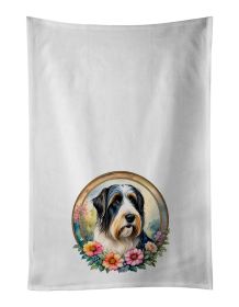 Bearded Collie and Flowers Kitchen Towel Set of 2 White Dish Towels Decorative Bathroom Hand towel for Hand, Face, Hair, Yoga, Tea, Dishcloth