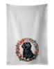 Flat-Coated Retriever and Flowers Kitchen Towel Set of 2 White Dish Towels Decorative Bathroom Hand towel for Hand, Face, Hair, Yoga, Tea, Dishcloth