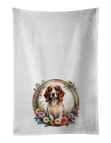 Brittany Spaniel and Flowers Kitchen Towel Set of 2 White Dish Towels Decorative Bathroom Hand towel for Hand, Face, Hair, Yoga, Tea, Dishcloth