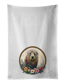 Komondor and Flowers Kitchen Towel Set of 2 White Dish Towels Decorative Bathroom Hand towel for Hand, Face, Hair, Yoga, Tea, Dishcloth, 19 X 28"