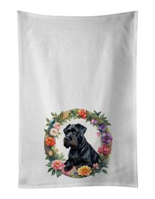 Giant Schnauzer and Flowers Kitchen Towel Set of 2 White Dish Towels Decorative Bathroom Hand towel for Hand, Face, Hair, Yoga, Tea, Dishcloth
