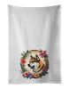 Akita and Flowers Kitchen Towel Set of 2 White Dish Towels Decorative Bathroom Hand towel for Hand, Face, Hair, Yoga, Tea, Dishcloth, 19 X 28", White