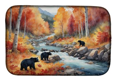 Bears Autumn in the Woods Dish Drying Mat Absorbent Dish Drying Mat Pad for Kitchen Counter Dish Drainer Mat for Countertop, 14 x 21", Multicolor