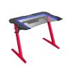 Gaming Desk, Steel Legs, Multicolored LED Lights, Cup Holder, 3 USB Ports, Tempered Glass Accent in Red