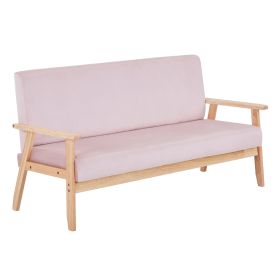 Modern Velvet Loveseat Sofa With Wooden Arms Office Couch 2-3 Seat (Color: Pink)