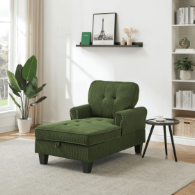 Chaise Lounge Indoor Sleeper Sofa Bed Chair Upholstered Lounge Chair For Bedroom Living Room With Rivets (Color: Green)