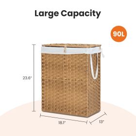 Laundry Basket With Lid, 110 L Hand-Woven Pp Rattan Laundry Basket With Compartments & Handles, Foldable, Removable Liner (Option: Yellow90L)