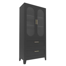 2 Doors 2 Drawers Cabinet (Color: Black)