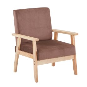 Velvet Accent Chair Relaxing Armchair With Solid Wood Frame For Living Room (Color: Brown)