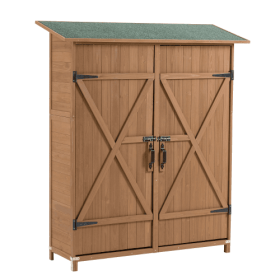 56L X 19.5W X 64H Outdoor Storage Shed With Lockable Door, Wooden Tool Storage Shed W Detachable Shelves   Pitch Roof (Option: Yellow Brown)