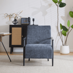 26.38 Modern Beige Lounge Chair With Polyester Upholstery And Sturdy Metal Frame, Ideal For Living Room, Bedroom, Or Office (Option: Blue Gray-1PCS)