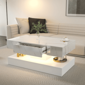 6.93IN High LED Coffee Table,Modern Coffee Table For Living Room,Living Room Tables,Large Living Room Furniture,LED Lights (Color: White)