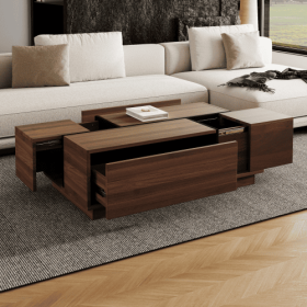 Rectangular Sliding Top Coffee Table With 2 Drawers And 2 Hidden Storage For Living Room 47.2 (Option: Walnut)