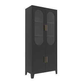 2 Fluted Glass Doors Cabinet (Color: Black)