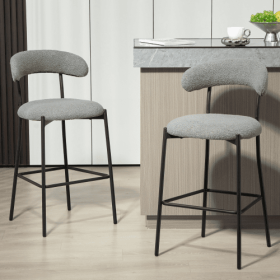 26 Counter Height Bar Stools Teddy Fabric Cover Kitchen Island Counter Bar Stool With Black Powder Coating Base And Footrest (Color: Grey)