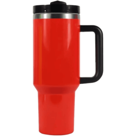 40oz Tumbler With Lid, Starw And Handle, Stainless Steel Vacuum Insulated Water Bottle Travel Mug For Iced Coffee, Hot And Cold Tea (Color: Red)