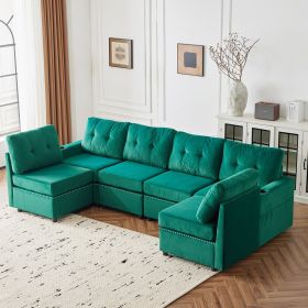 Velvet Modular Combination Sofa With Storage, Living Room Combination Sleeper Sofa (Color: Green)