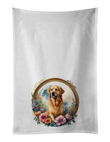 Golden Retriever and Flowers Kitchen Towel Set of 2 White Dish Towels Decorative Bathroom Hand towel for Hand, Face, Hair, Yoga, Tea, Dishcloth (Default: Default)