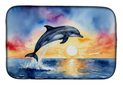 Dolphin Leaping at Sunrise Dish Drying Mat Absorbent Dish Drying Mat Pad for Kitchen Counter Dish Drainer Mat for Countertop, 14 x 21", Multicolor (Default: Default)