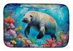 Manatee and Coral Reefs Dish Drying Mat Absorbent Dish Drying Mat Pad for Kitchen Counter Dish Drainer Mat for Countertop, 14 x 21", Multicolor