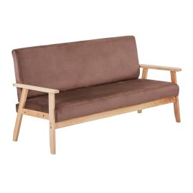 Modern Velvet Loveseat Sofa With Wooden Arms Office Couch 2-3 Seat (Color: Brown)