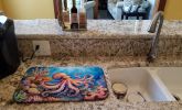 Octopus Among Coral Dish Drying Mat Absorbent Dish Drying Mat Pad for Kitchen Counter Dish Drainer Mat for Countertop, 14 x 21", Multicolor