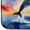 Dolphin Leaping at Sunrise Dish Drying Mat Absorbent Dish Drying Mat Pad for Kitchen Counter Dish Drainer Mat for Countertop, 14 x 21", Multicolor